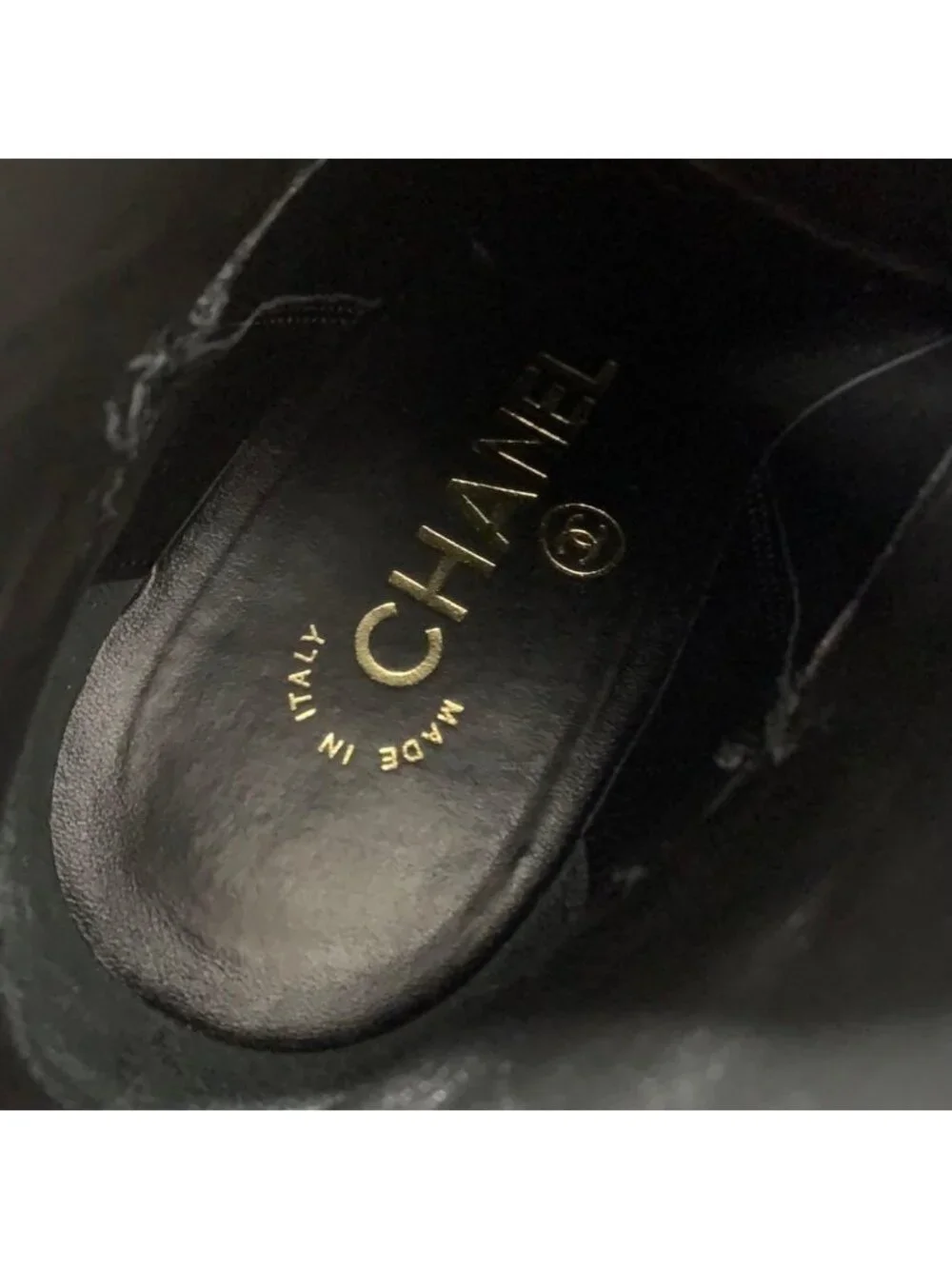 Chanel CC Logo Belt Leather Patent Short Boots Black